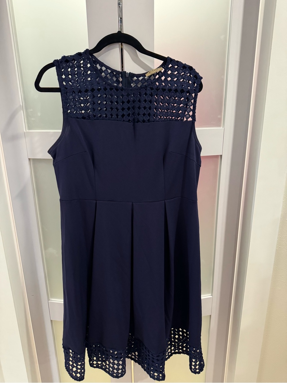 Acevog Navy Crochet Yoke Sleeveless Mini Dress